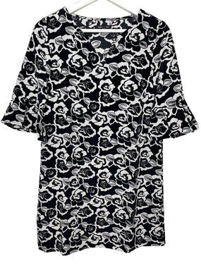 Paris Sunday XS Black White Floral Boho Mini Dress Bell Sleeve